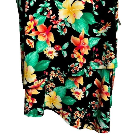 Rafaella Womens Bold Black Floral V-Neck Top 2X Hi-Low Sleeveless Pullover NEW - Picture 3 of 8
